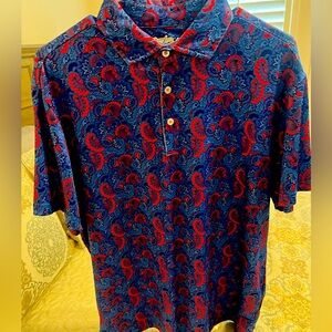 Tailorbird Polo, blue paisley design, large